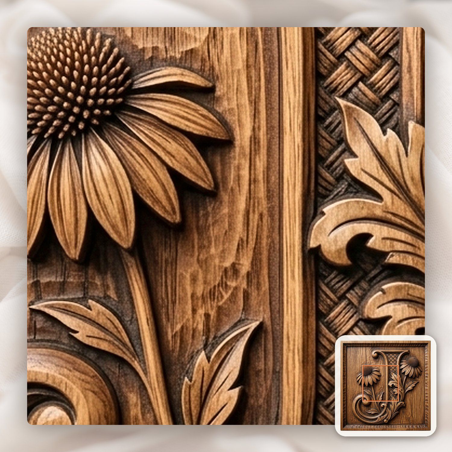 Flower Monogram Letter J CNC Relief STL bas-relief STL — view 9