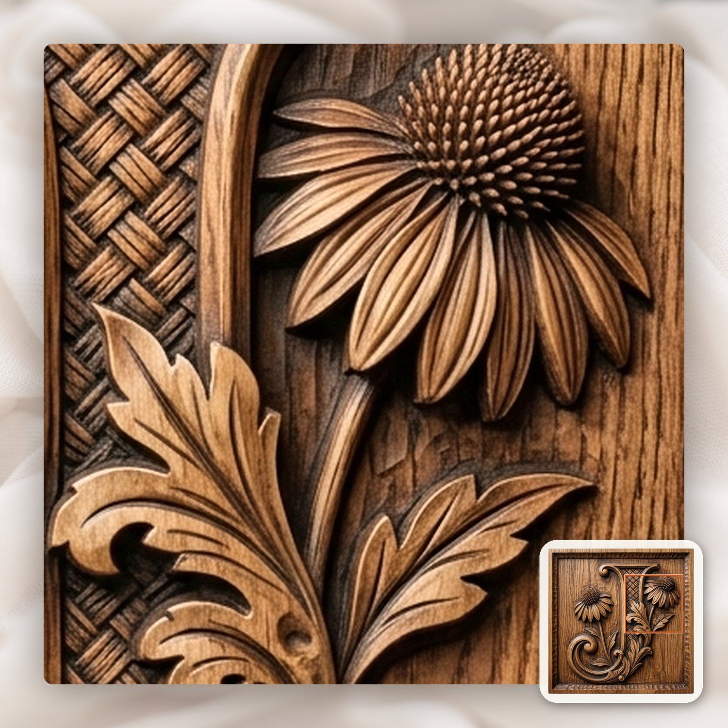 Flower Monogram Letter J CNC Relief STL bas-relief STL — view 10