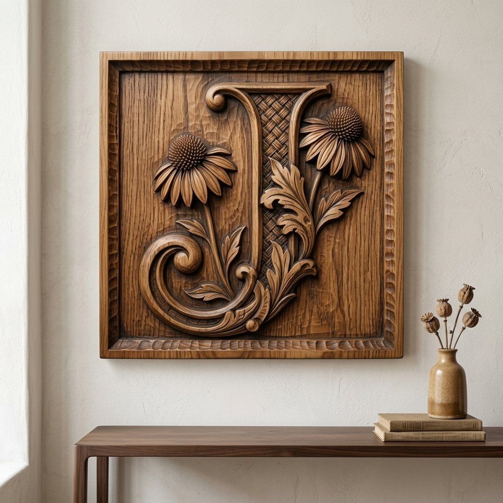 Flower Monogram Letter J CNC Relief STL bas-relief STL — view 12