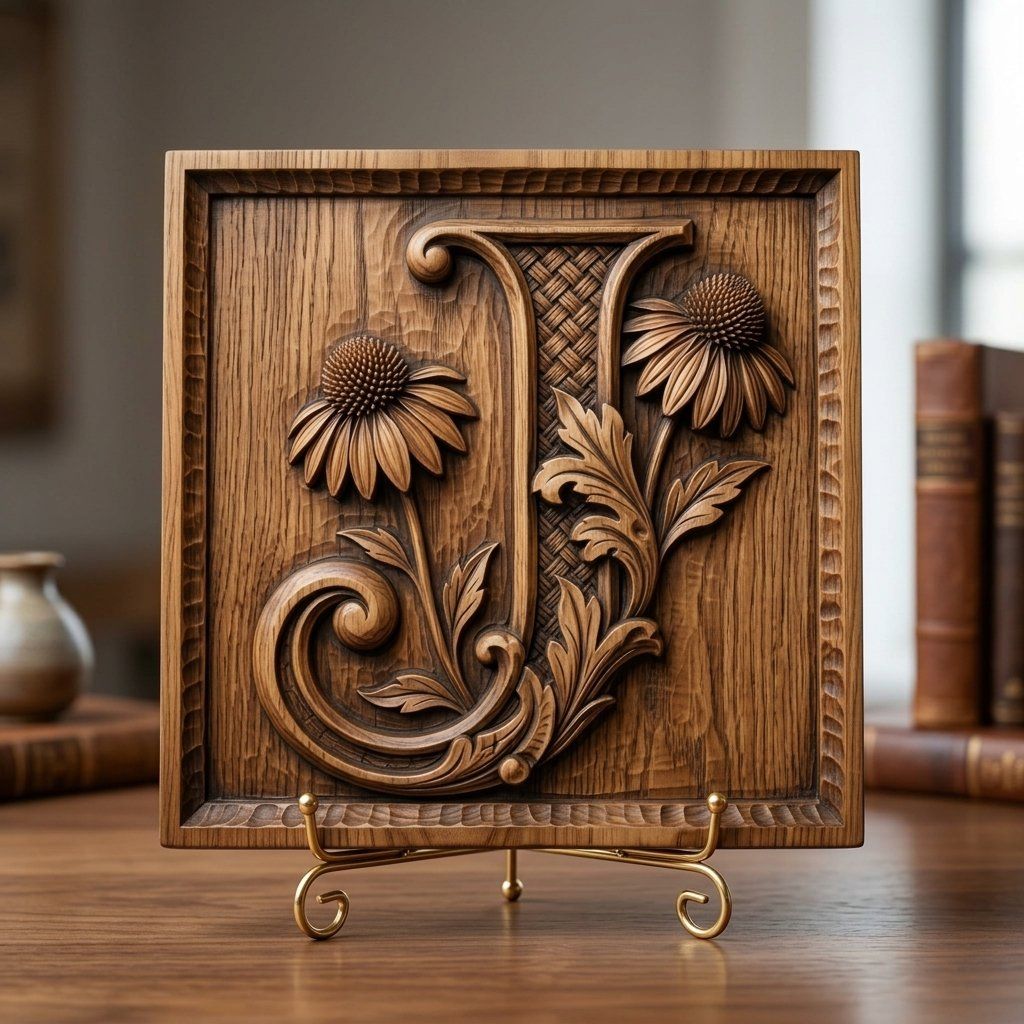Flower Monogram Letter J CNC Relief STL bas-relief STL — view 13