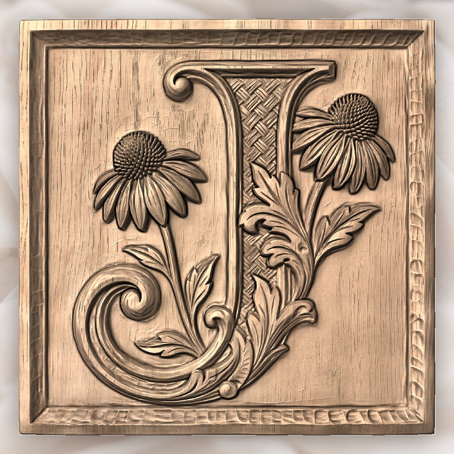 Flower Monogram Letter J CNC Relief STL bas-relief STL — view 2