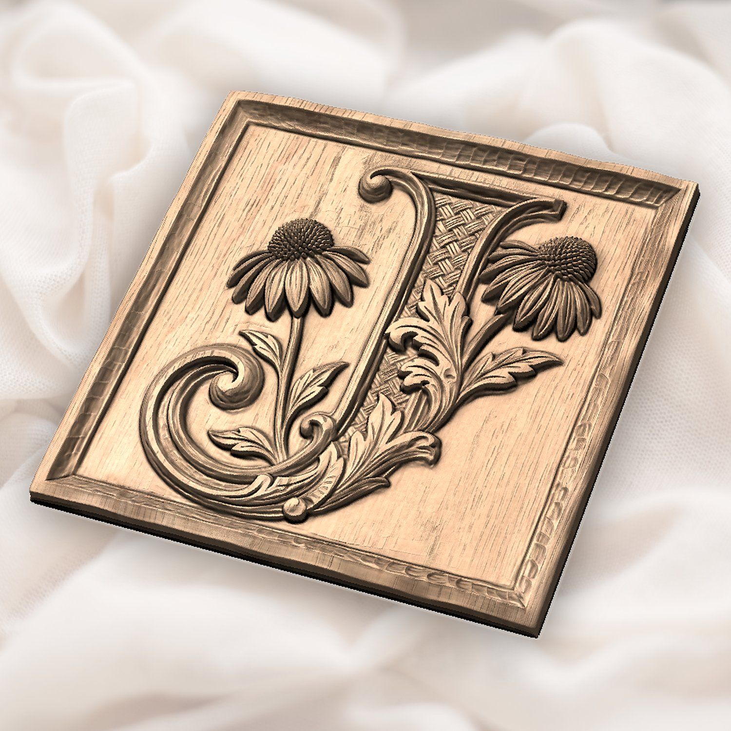 Flower Monogram Letter J CNC Relief STL bas-relief STL — view 3