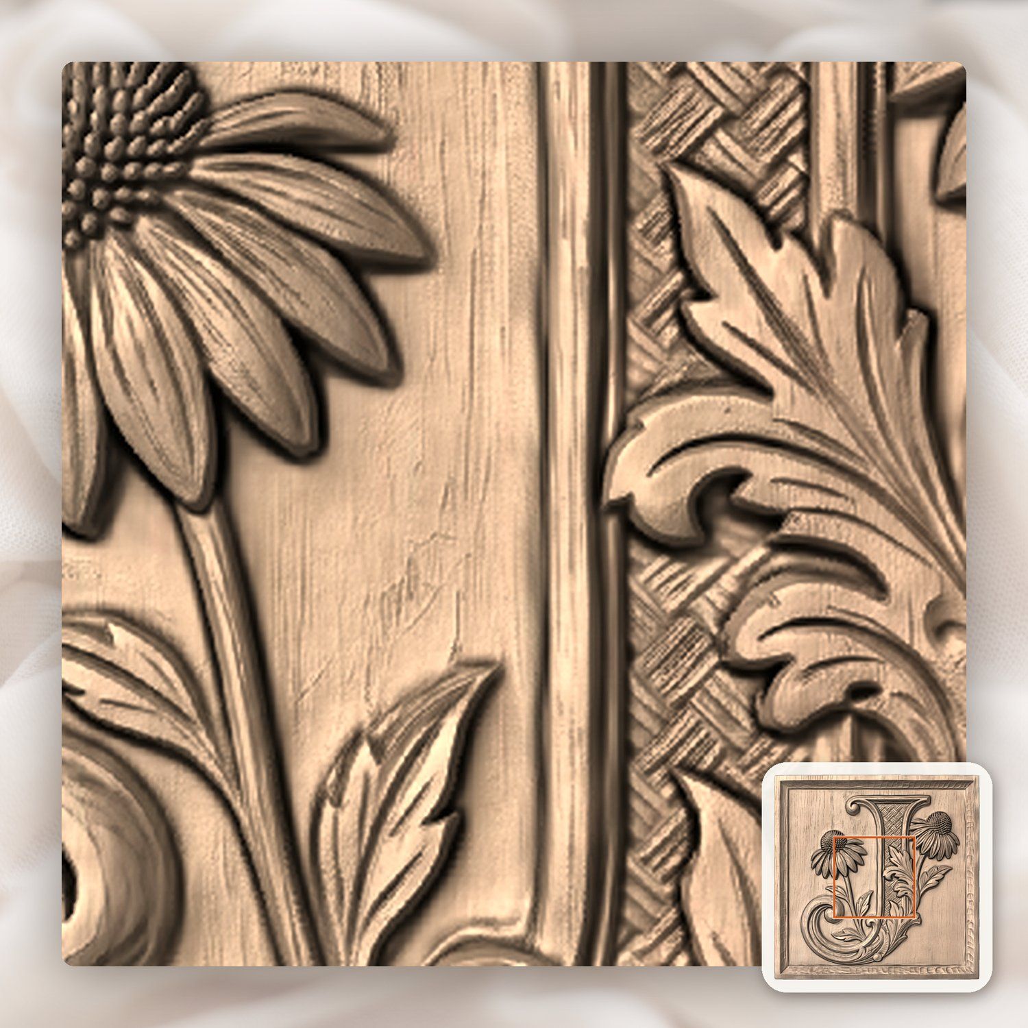 Flower Monogram Letter J CNC Relief STL bas-relief STL — view 5