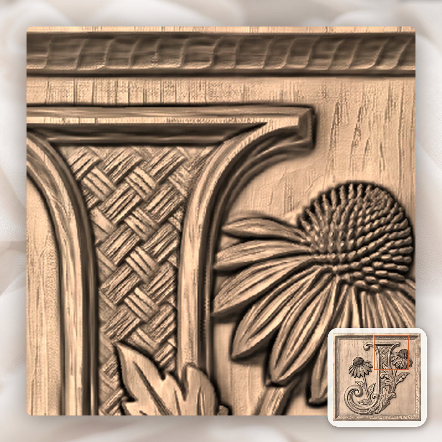 Flower Monogram Letter J CNC Relief STL bas-relief STL — view 6