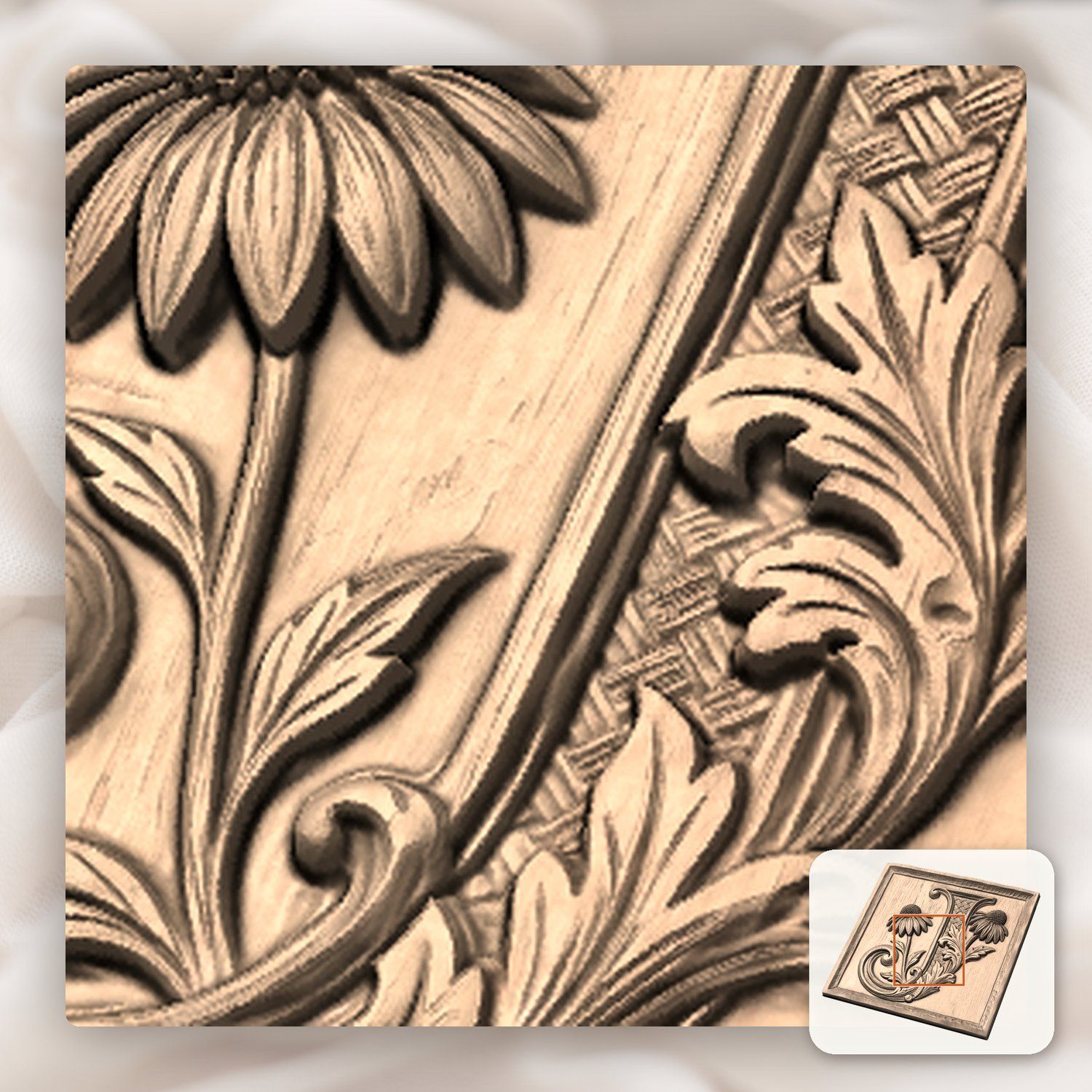 Flower Monogram Letter J CNC Relief STL bas-relief STL — view 7