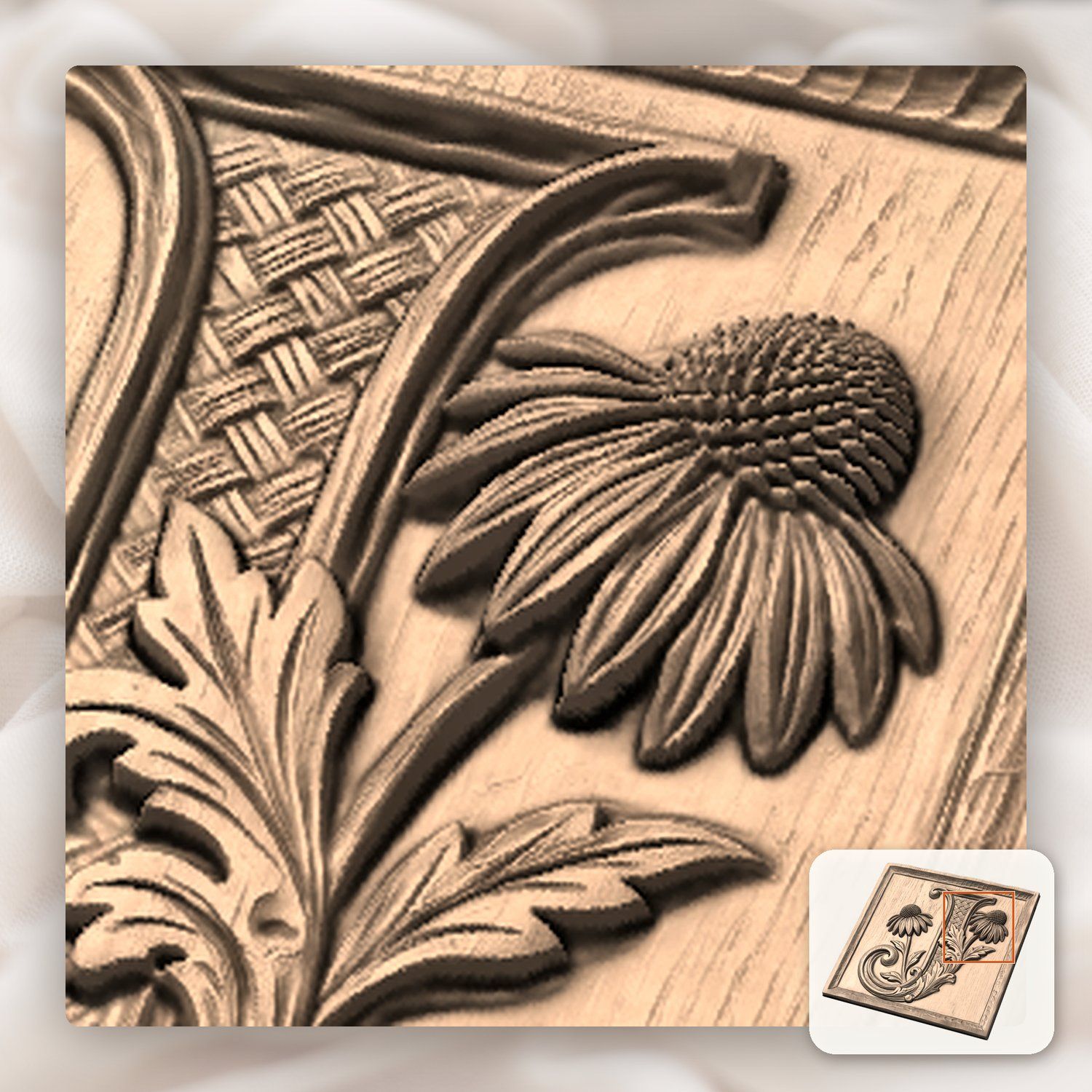 Flower Monogram Letter J CNC Relief STL bas-relief STL — view 8