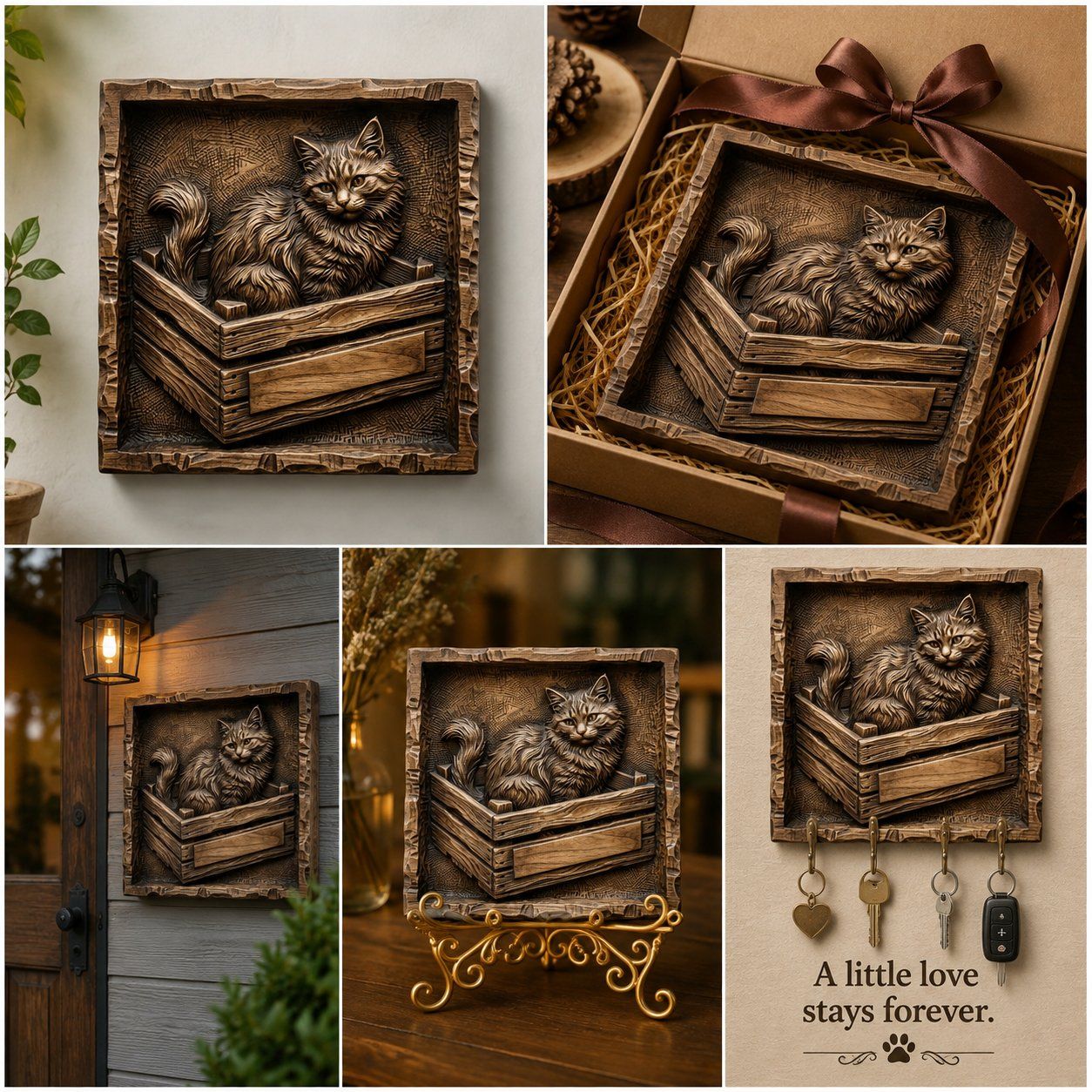 Fluffy Cat in Rustic Crate CNC Relief STL bas-relief STL — view 4