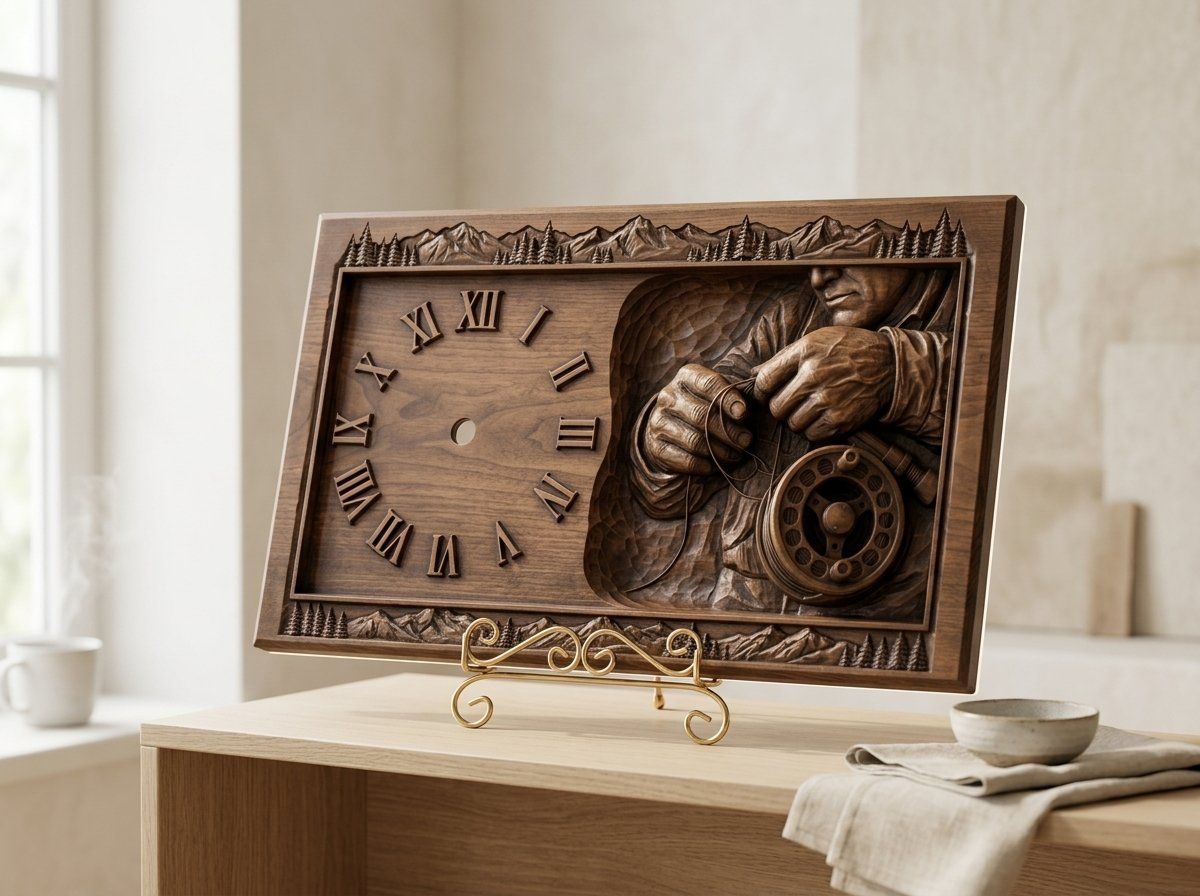 Fly Fishing Clock CNC Relief STL bas-relief STL — view 13