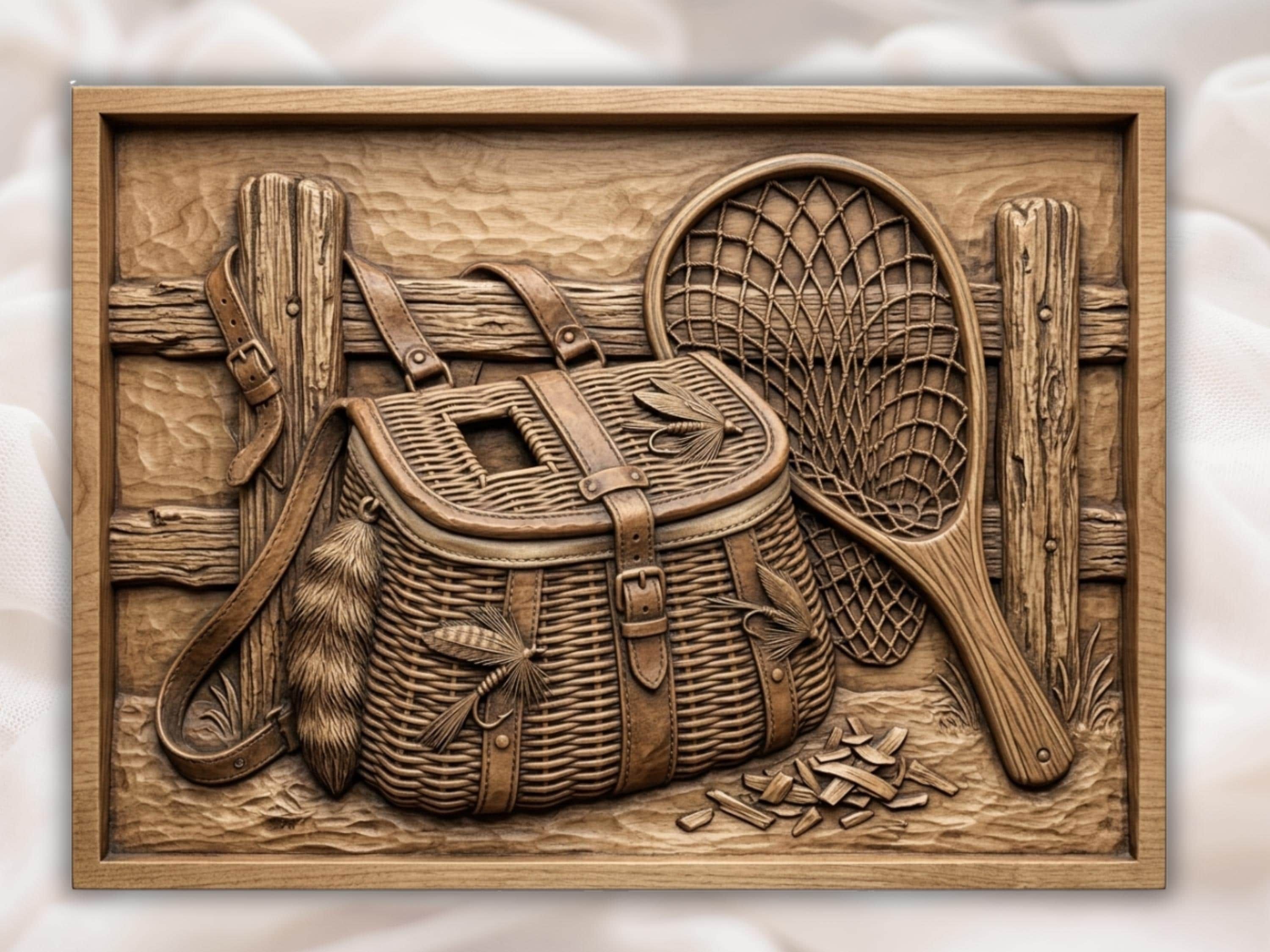 Fly Fishing Creel Relief STL bas-relief STL file for CNC router, laser engraver & 3D printing