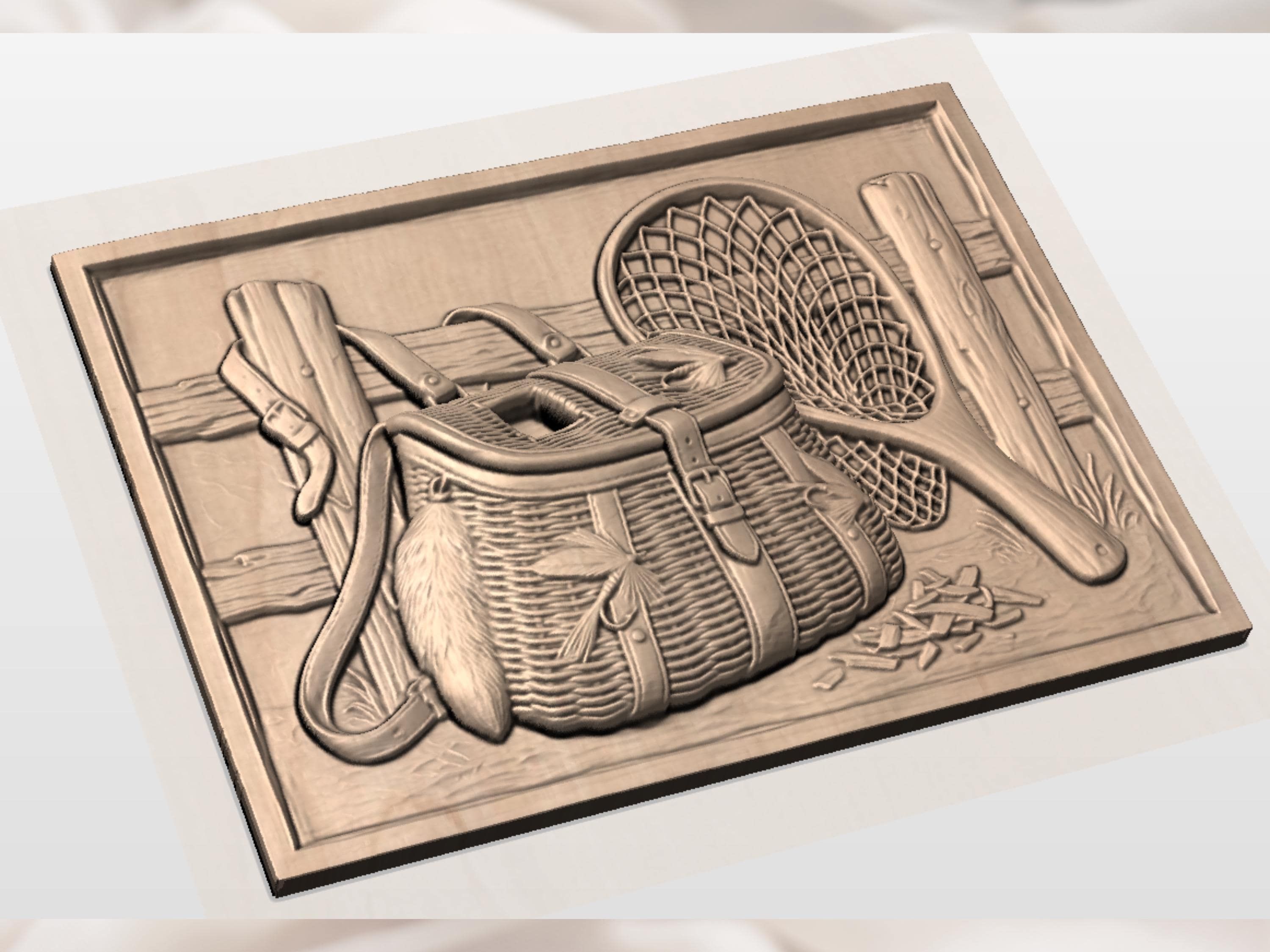Fly Fishing Creel Relief STL bas-relief STL — view 2