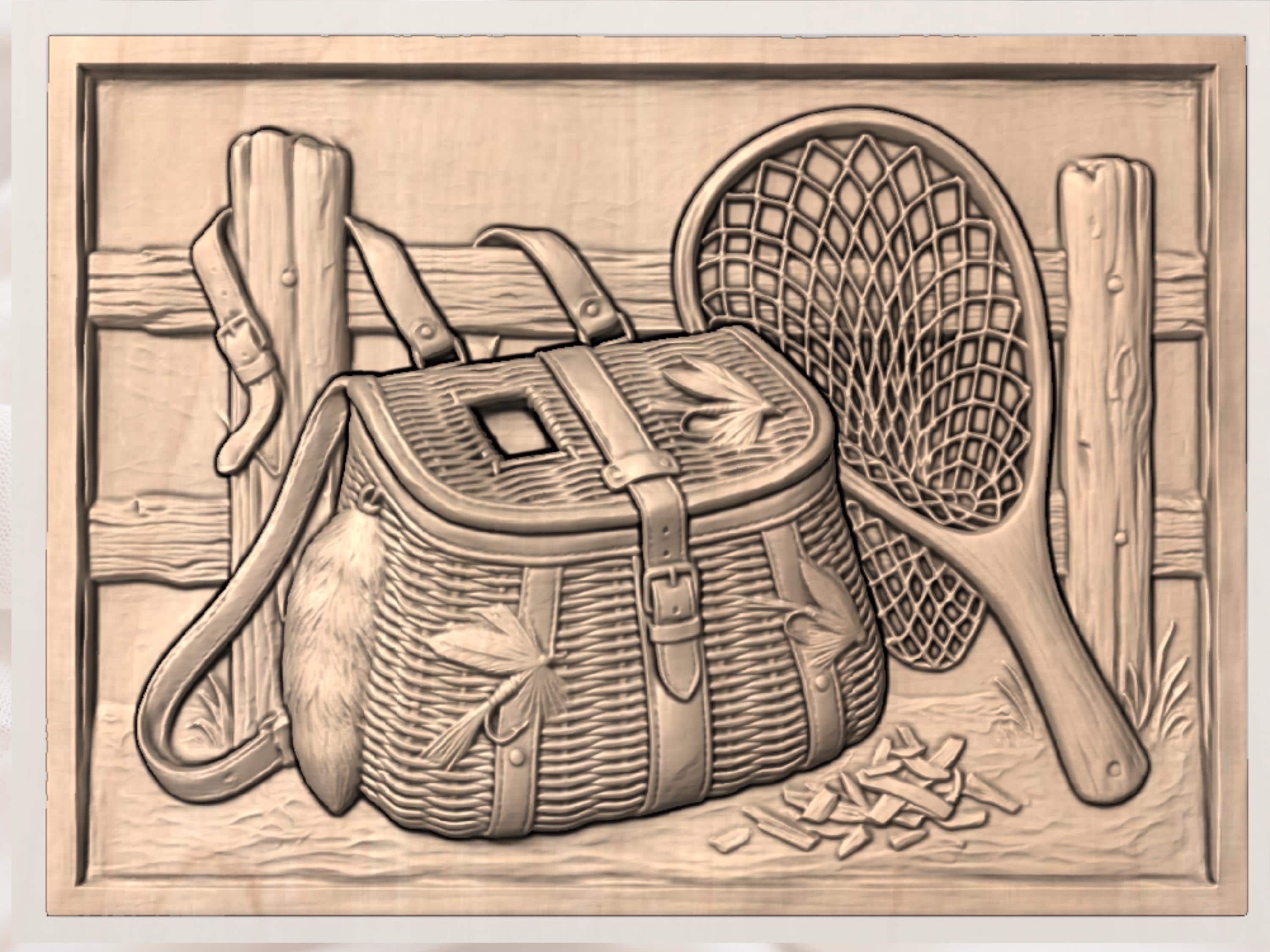 Fly Fishing Creel Relief STL bas-relief STL — view 3