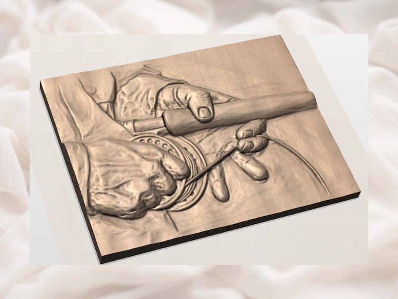 Fly Fishing Hands Bas-Relief STL, Angler Tying On a Fly bas-relief STL — view 3