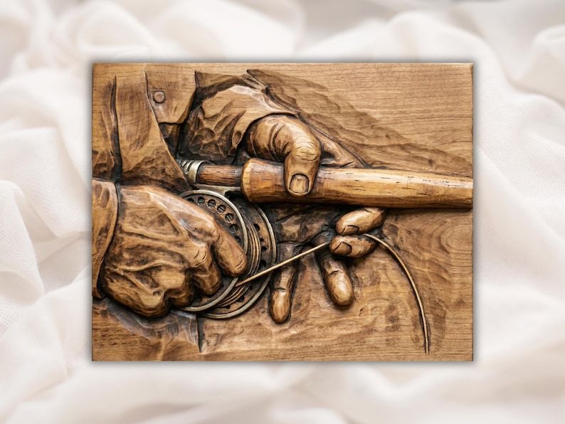 Fly Fishing Hands Bas-Relief STL, Angler Tying On a Fly bas-relief STL design