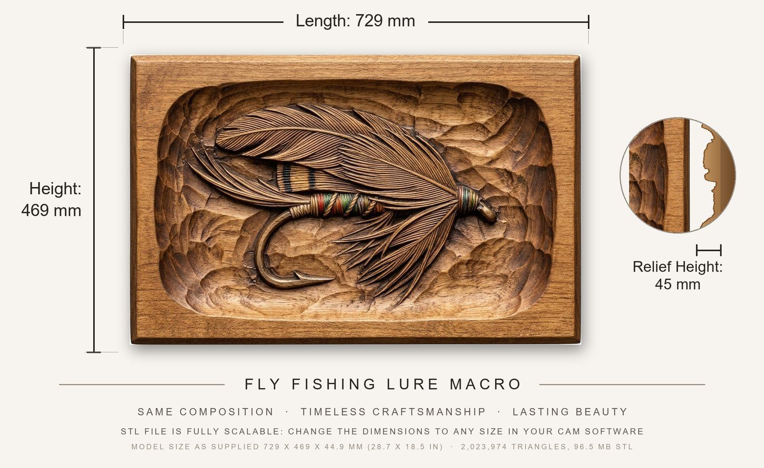 Fly Fishing Lure Macro CNC Relief STL bas-relief STL — view 3