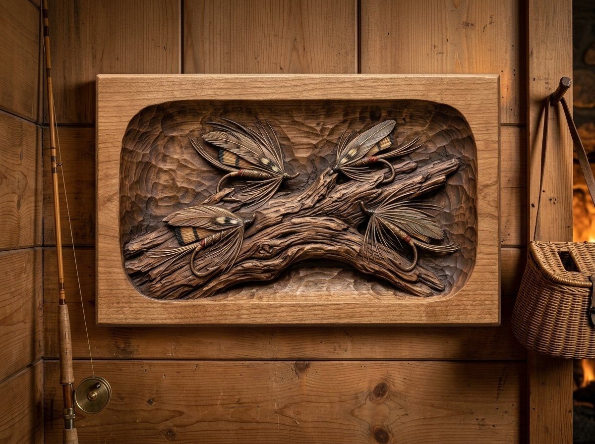 Fly Fishing Lures on Driftwood CNC Relief STL bas-relief STL — view 13