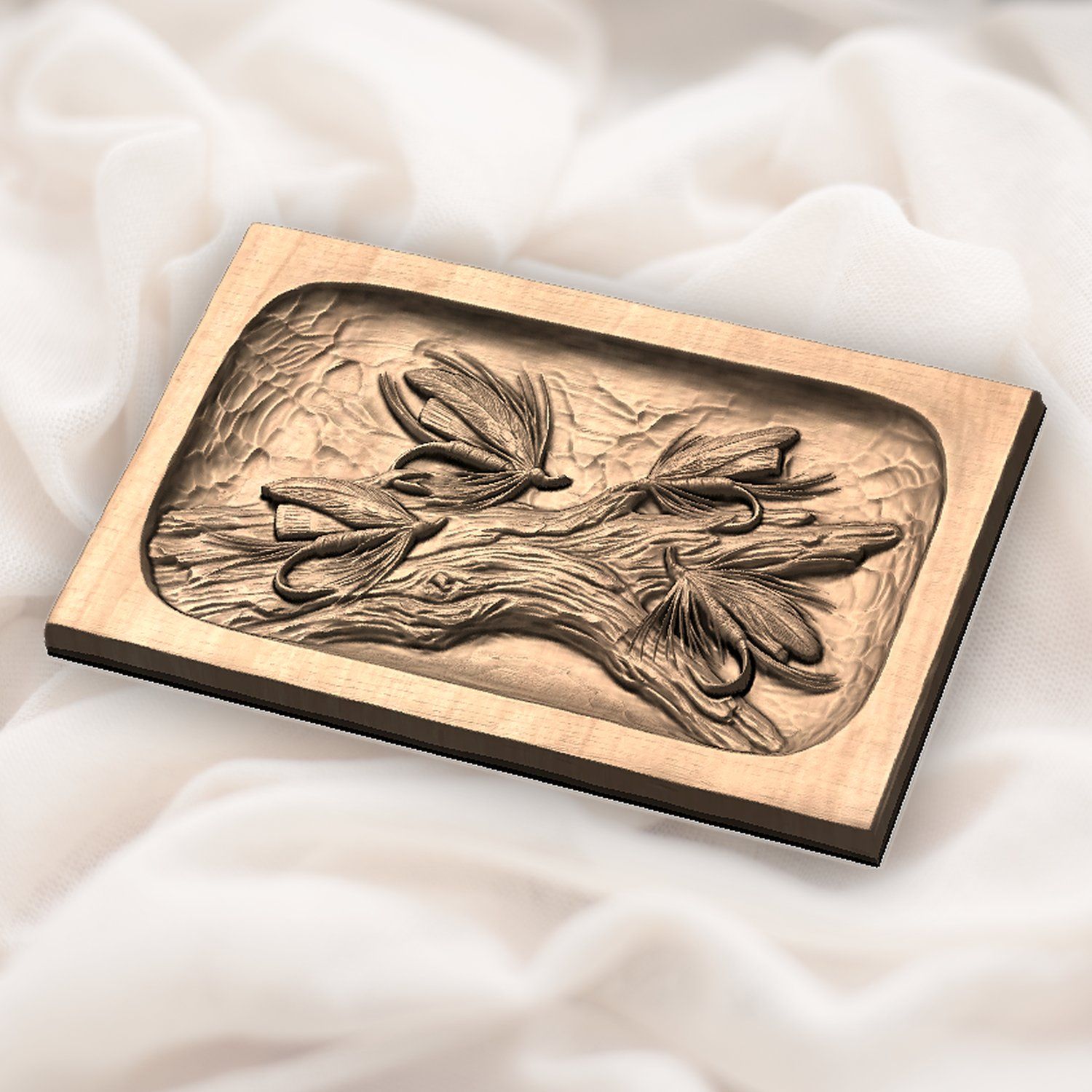Fly Fishing Lures on Driftwood CNC Relief STL bas-relief STL — view 5