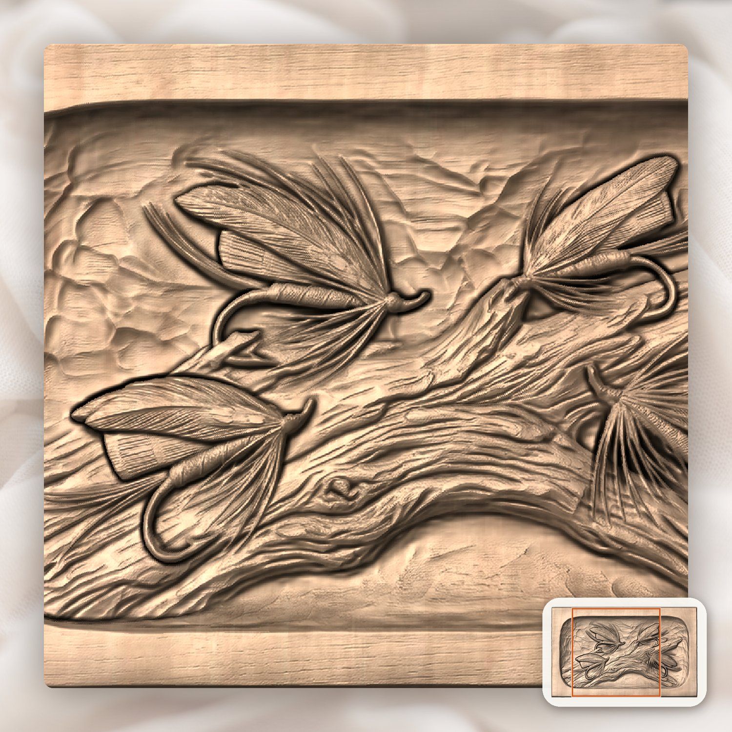Fly Fishing Lures on Driftwood CNC Relief STL bas-relief STL — view 6