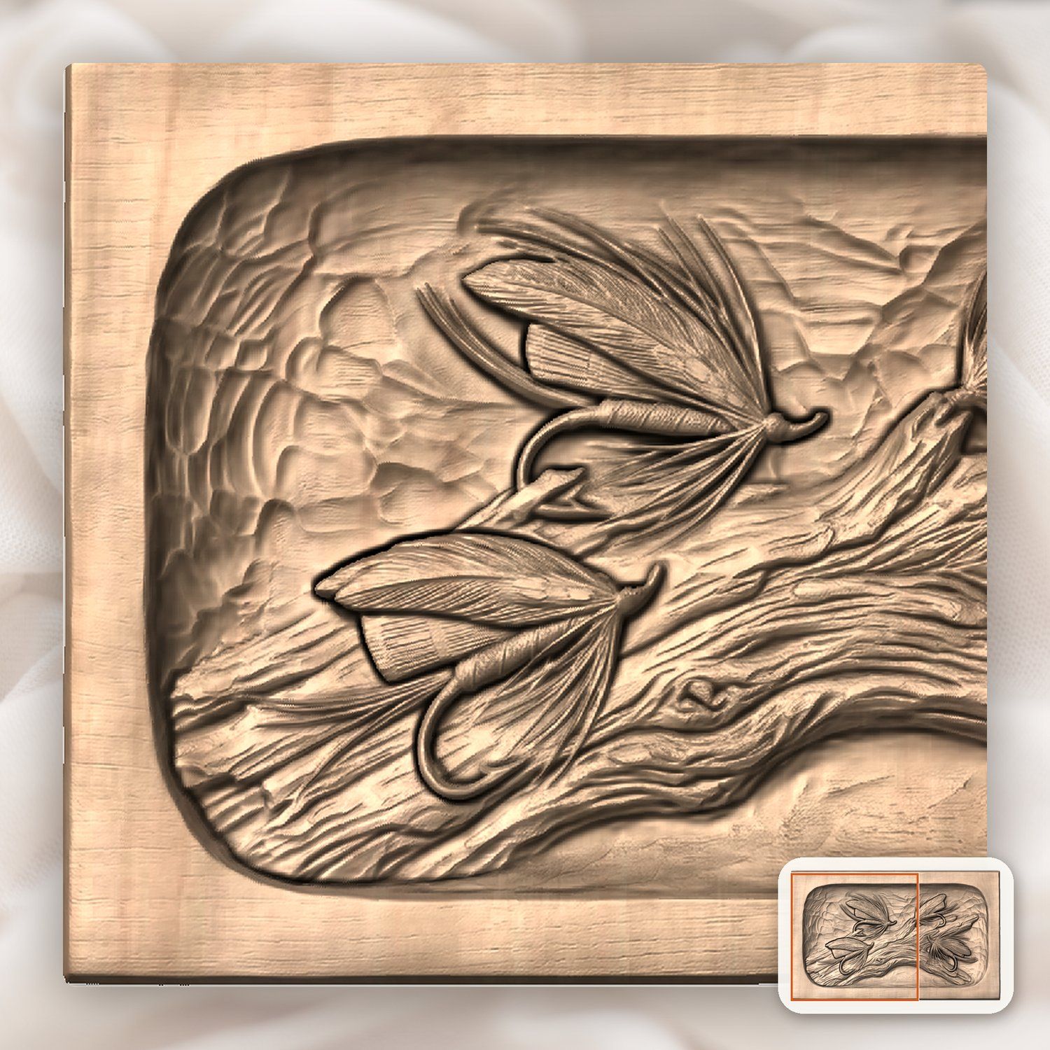 Fly Fishing Lures on Driftwood CNC Relief STL bas-relief STL — view 8