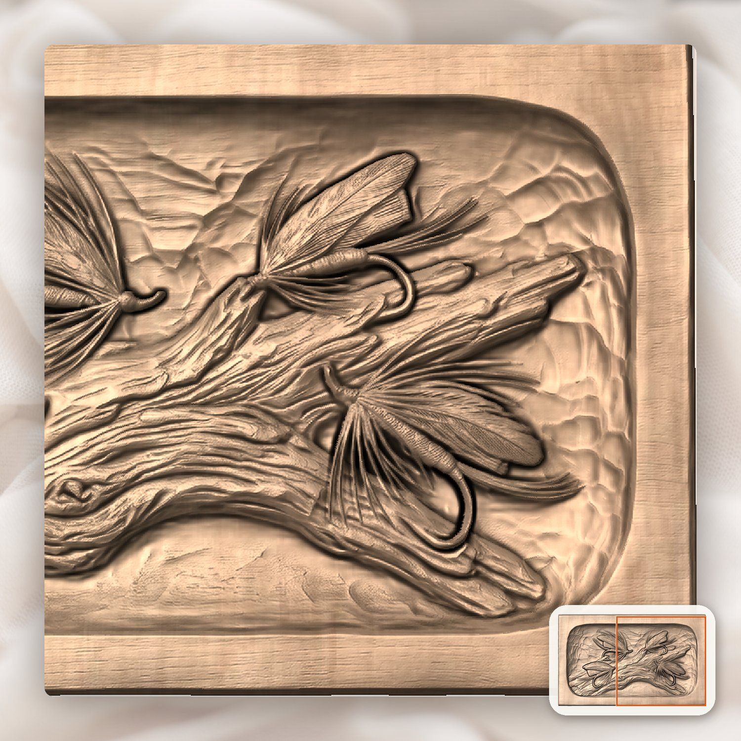 Fly Fishing Lures on Driftwood CNC Relief STL bas-relief STL — view 9