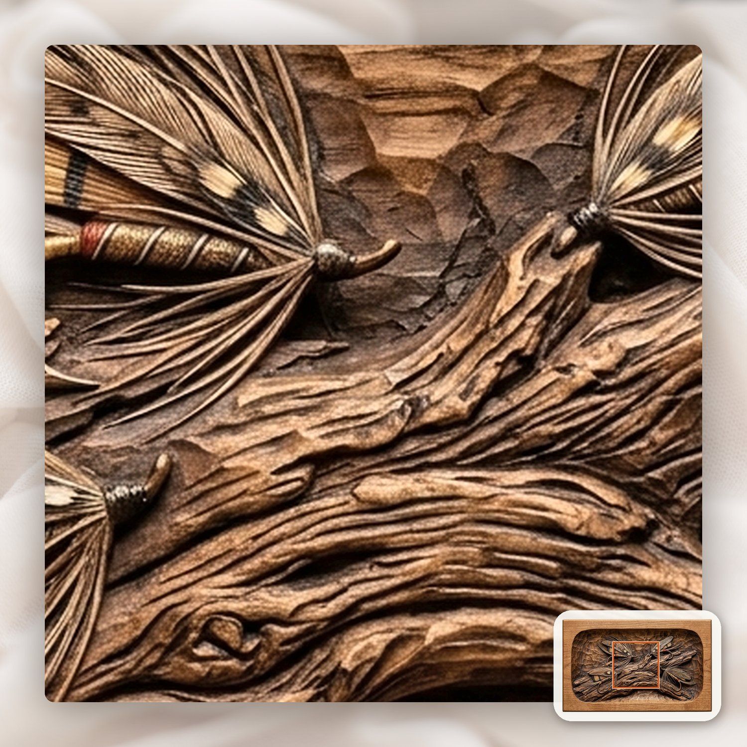 Fly Fishing Lures on Driftwood CNC Relief STL bas-relief STL — view 10
