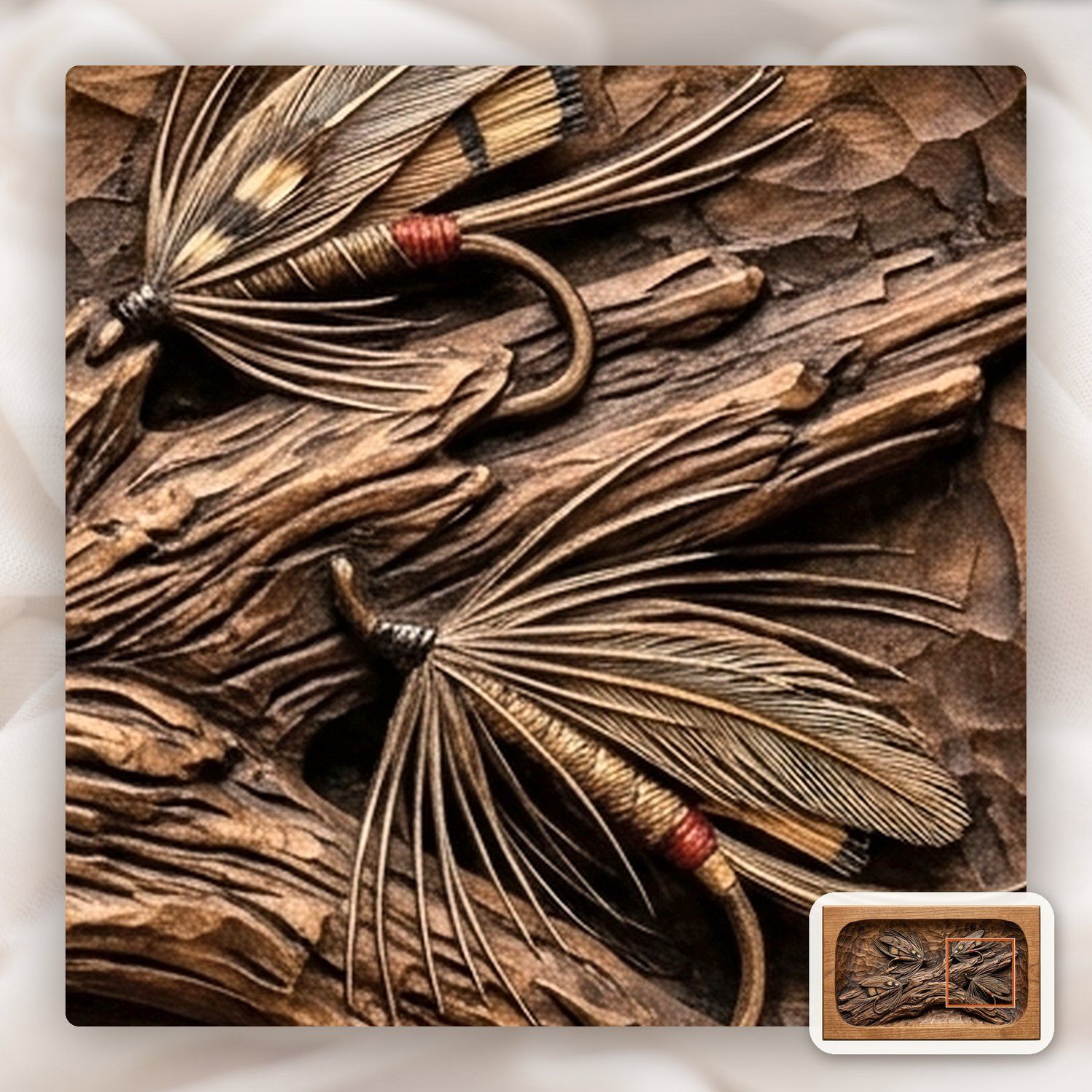 Fly Fishing Lures on Driftwood CNC Relief STL bas-relief STL — view 11