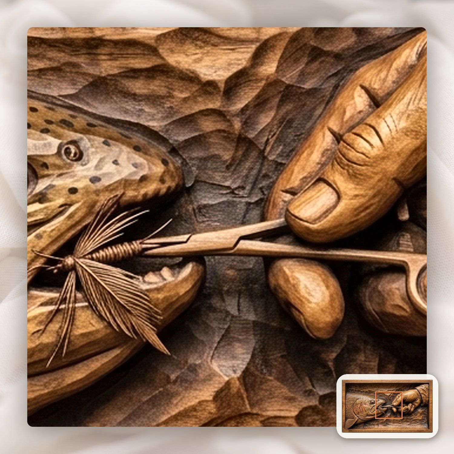 Fly Fishing Rainbow Trout Hook Removal CNC Relief STL bas-relief STL — view 11