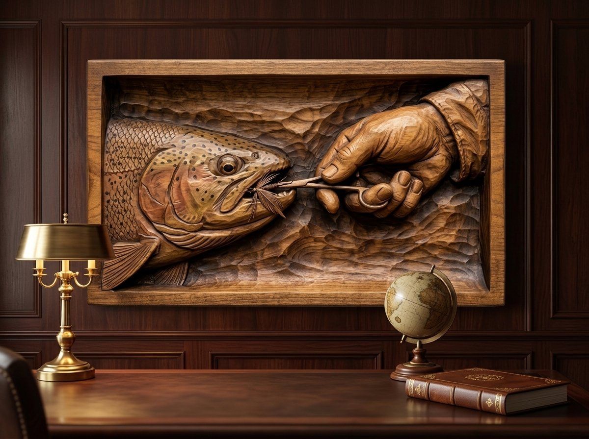 Fly Fishing Rainbow Trout Hook Removal CNC Relief STL bas-relief STL — view 13