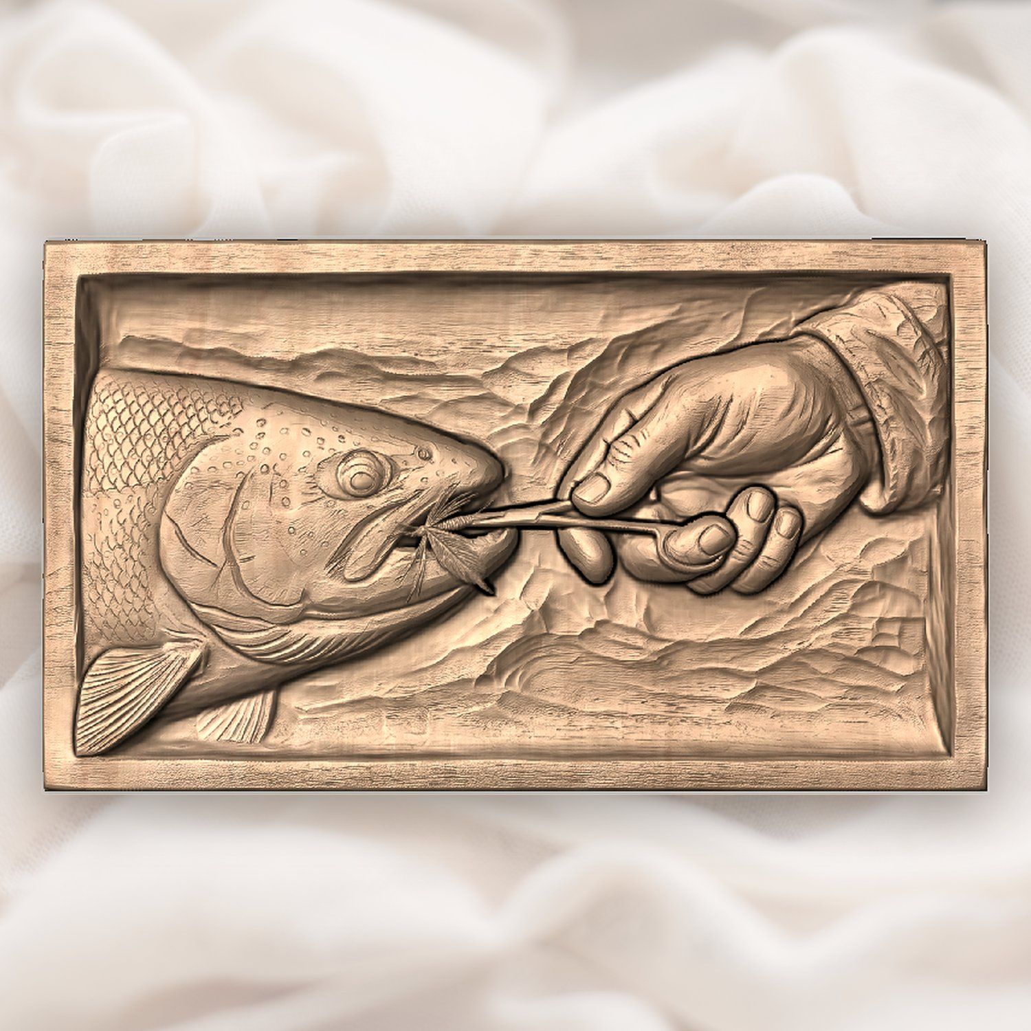 Fly Fishing Rainbow Trout Hook Removal CNC Relief STL bas-relief STL — view 4