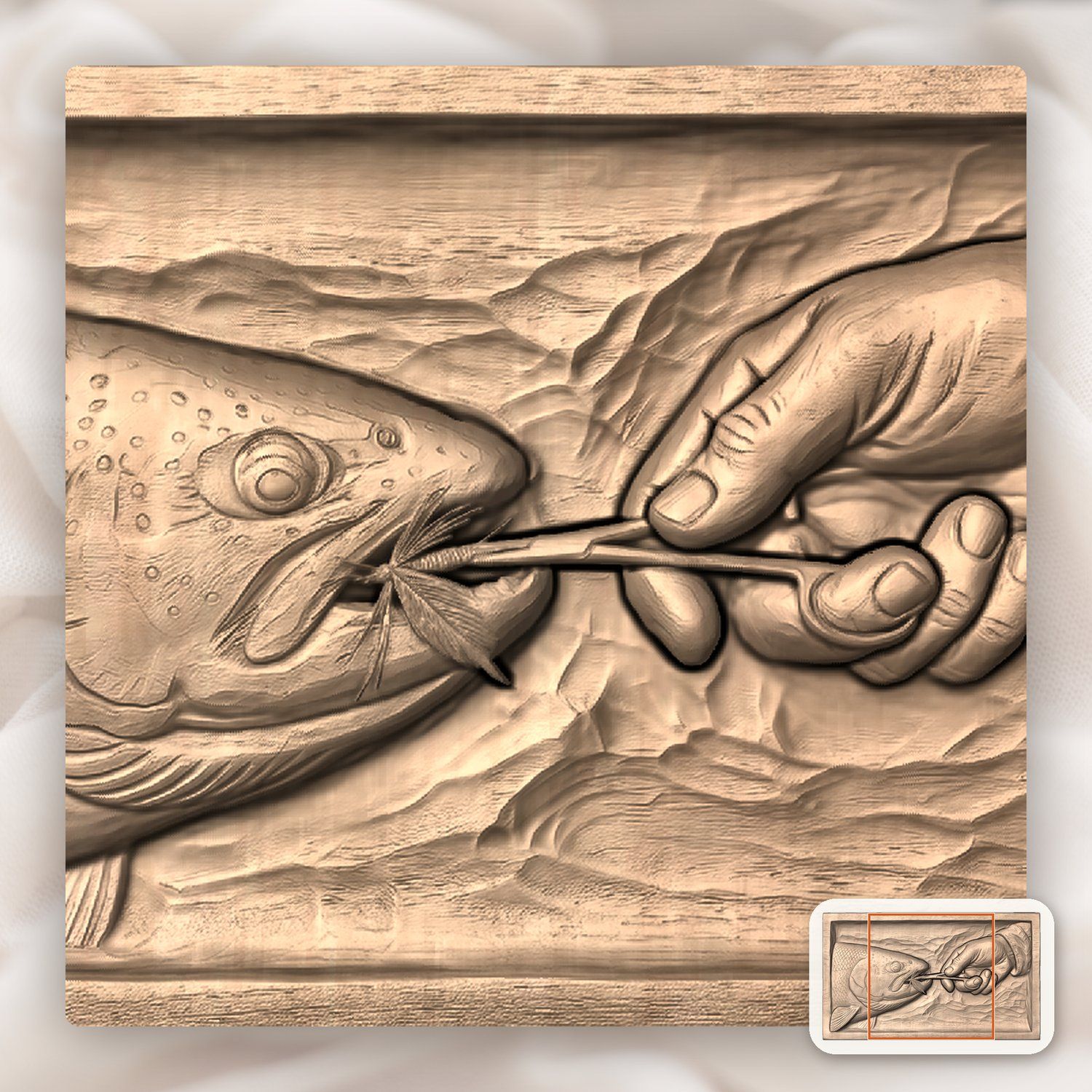Fly Fishing Rainbow Trout Hook Removal CNC Relief STL bas-relief STL — view 6