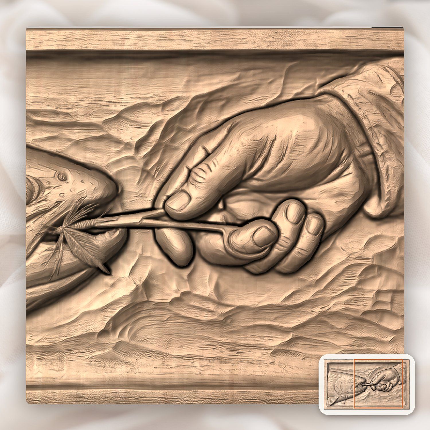Fly Fishing Rainbow Trout Hook Removal CNC Relief STL bas-relief STL — view 7