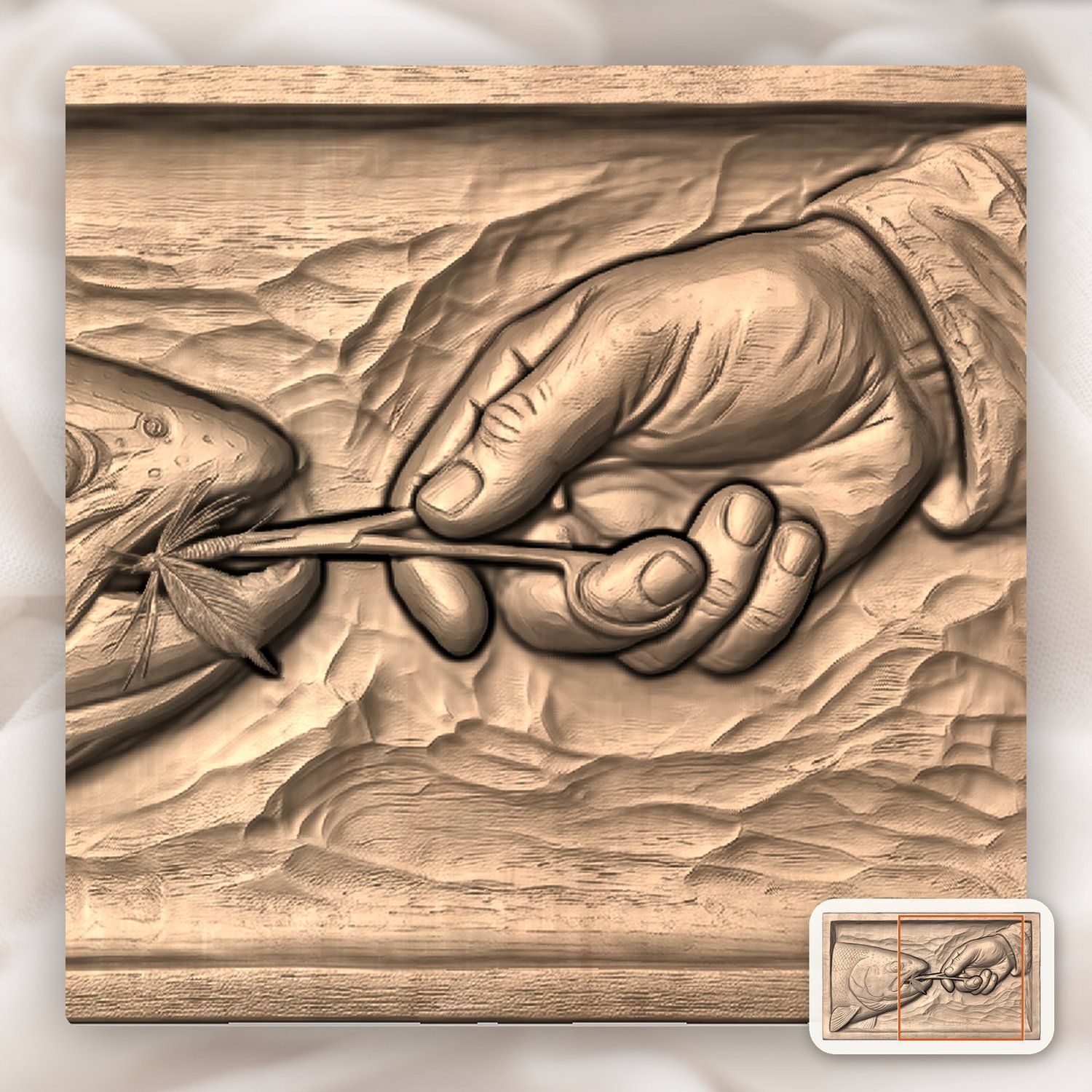 Fly Fishing Rainbow Trout Hook Removal CNC Relief STL bas-relief STL — view 8