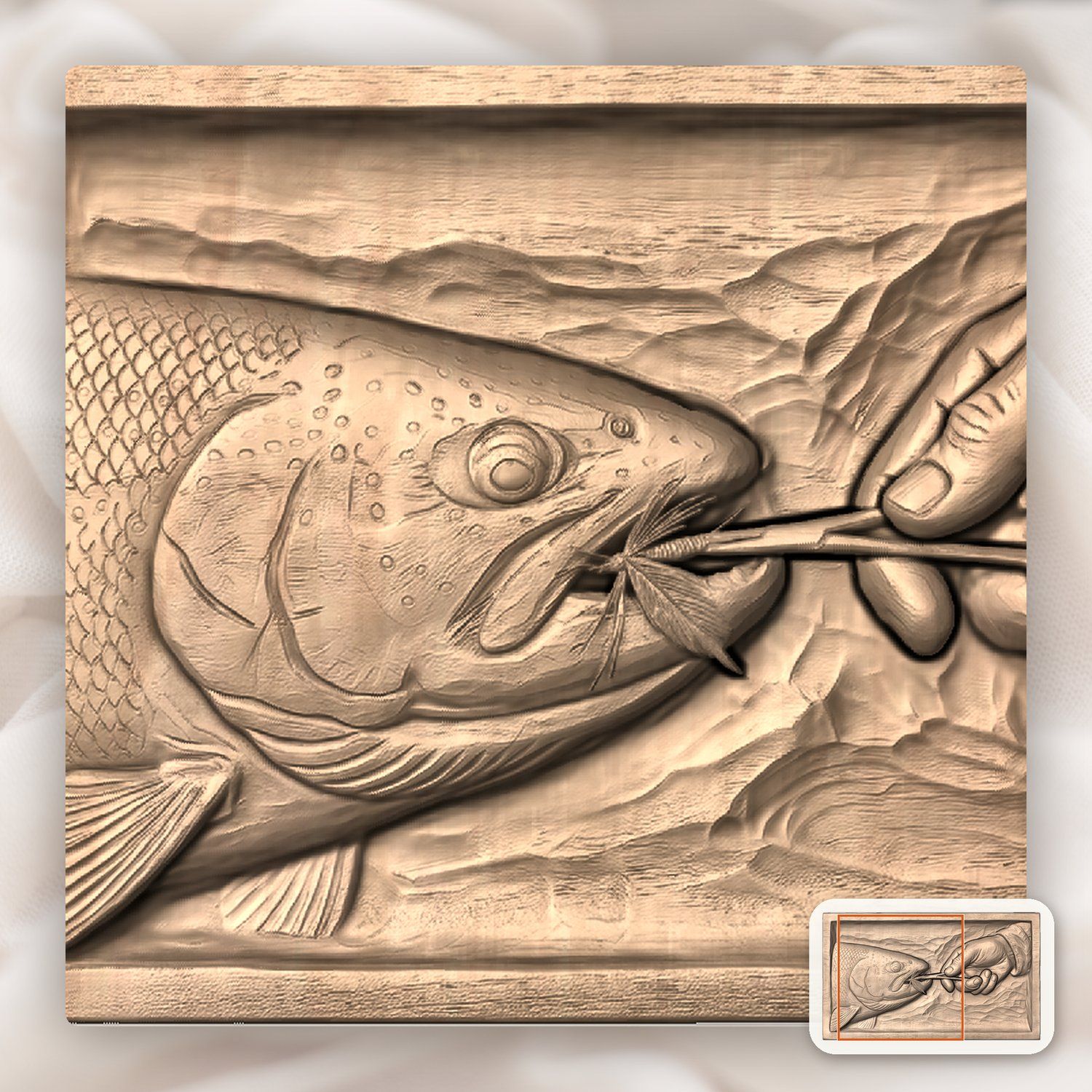 Fly Fishing Rainbow Trout Hook Removal CNC Relief STL bas-relief STL — view 9
