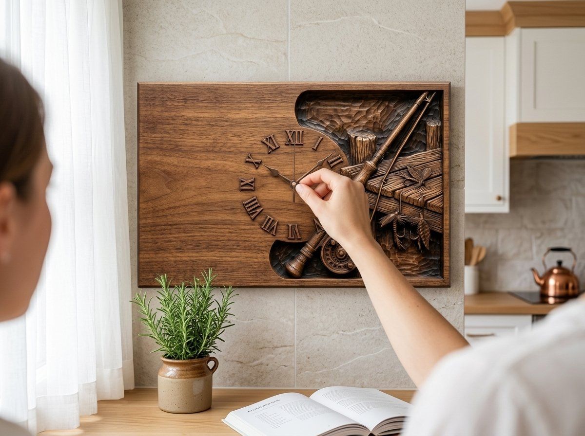 Fly Fishing Rod Pier Wall Clock CNC Relief STL bas-relief STL — view 12