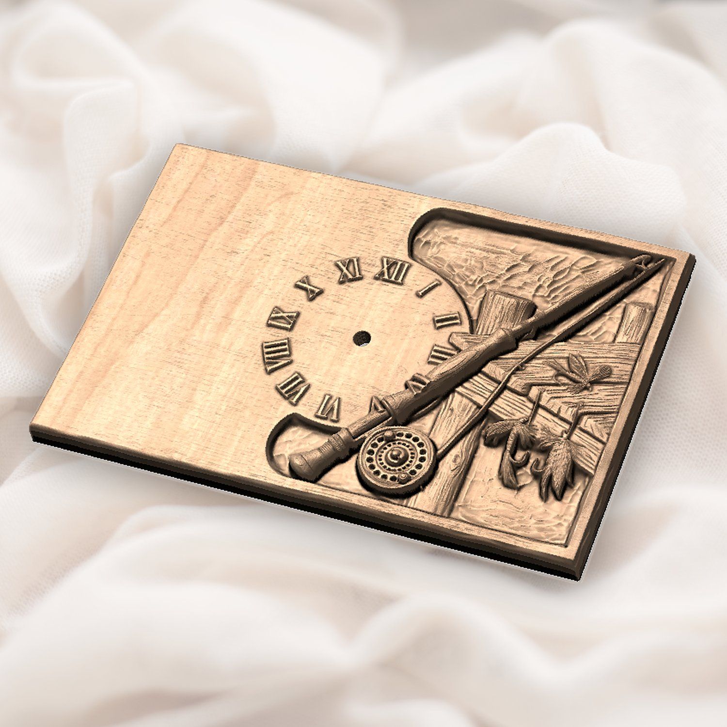 Fly Fishing Rod Pier Wall Clock CNC Relief STL bas-relief STL — view 5