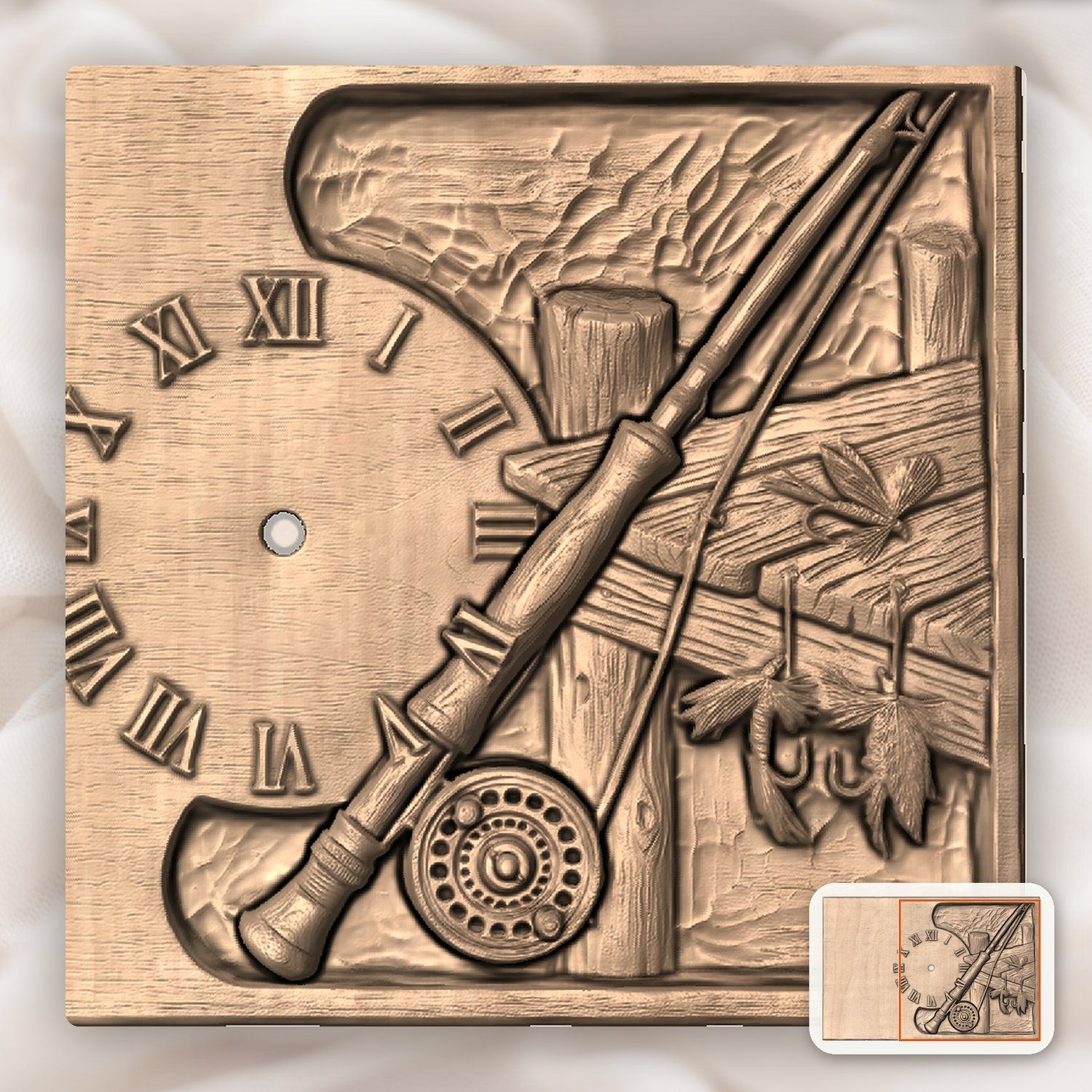 Fly Fishing Rod Pier Wall Clock CNC Relief STL bas-relief STL — view 6