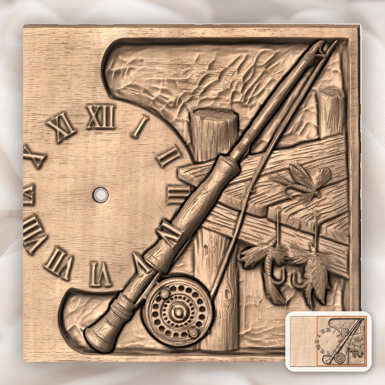 Fly Fishing Rod Pier Wall Clock CNC Relief STL bas-relief STL — view 7