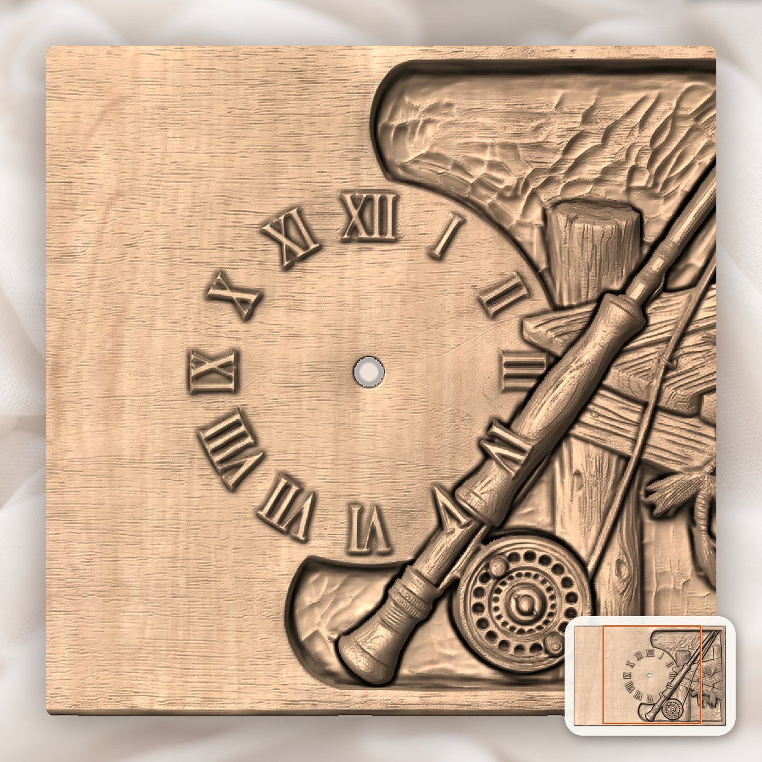 Fly Fishing Rod Pier Wall Clock CNC Relief STL bas-relief STL — view 9