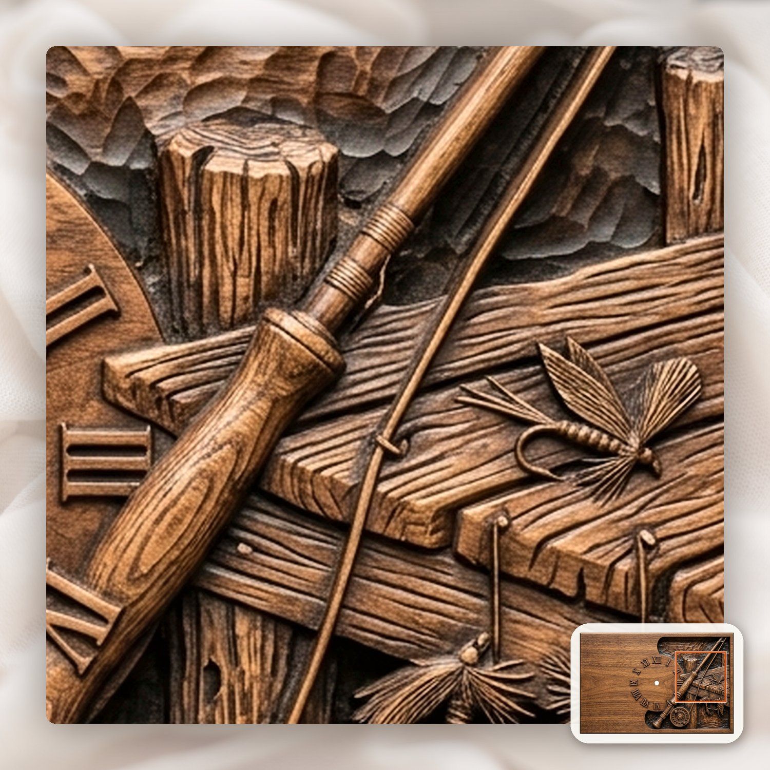 Fly Fishing Rod Pier Wall Clock CNC Relief STL bas-relief STL — view 10
