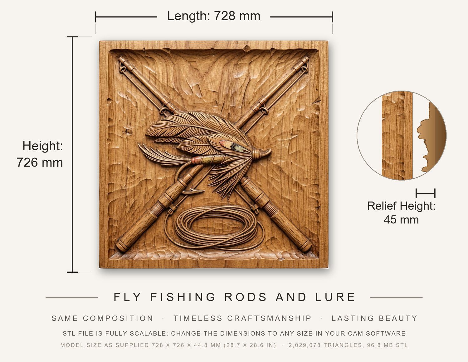 Fly Fishing Rods and Lure CNC Relief STL bas-relief STL — view 3