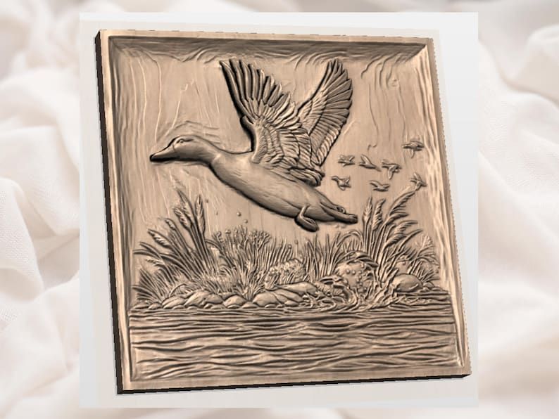 Mallard Drake in Flight Over the Marsh Bas-Relief STL bas-relief STL — view 2