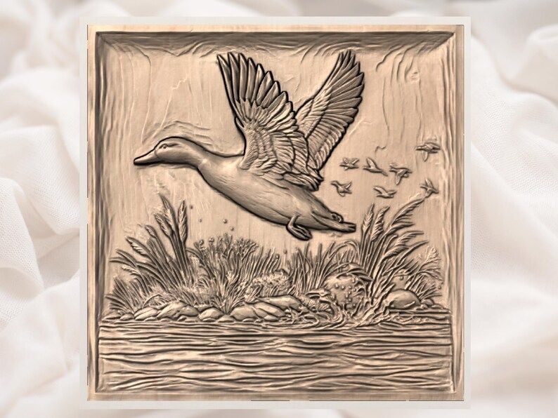Mallard Drake in Flight Over the Marsh Bas-Relief STL bas-relief STL — view 3