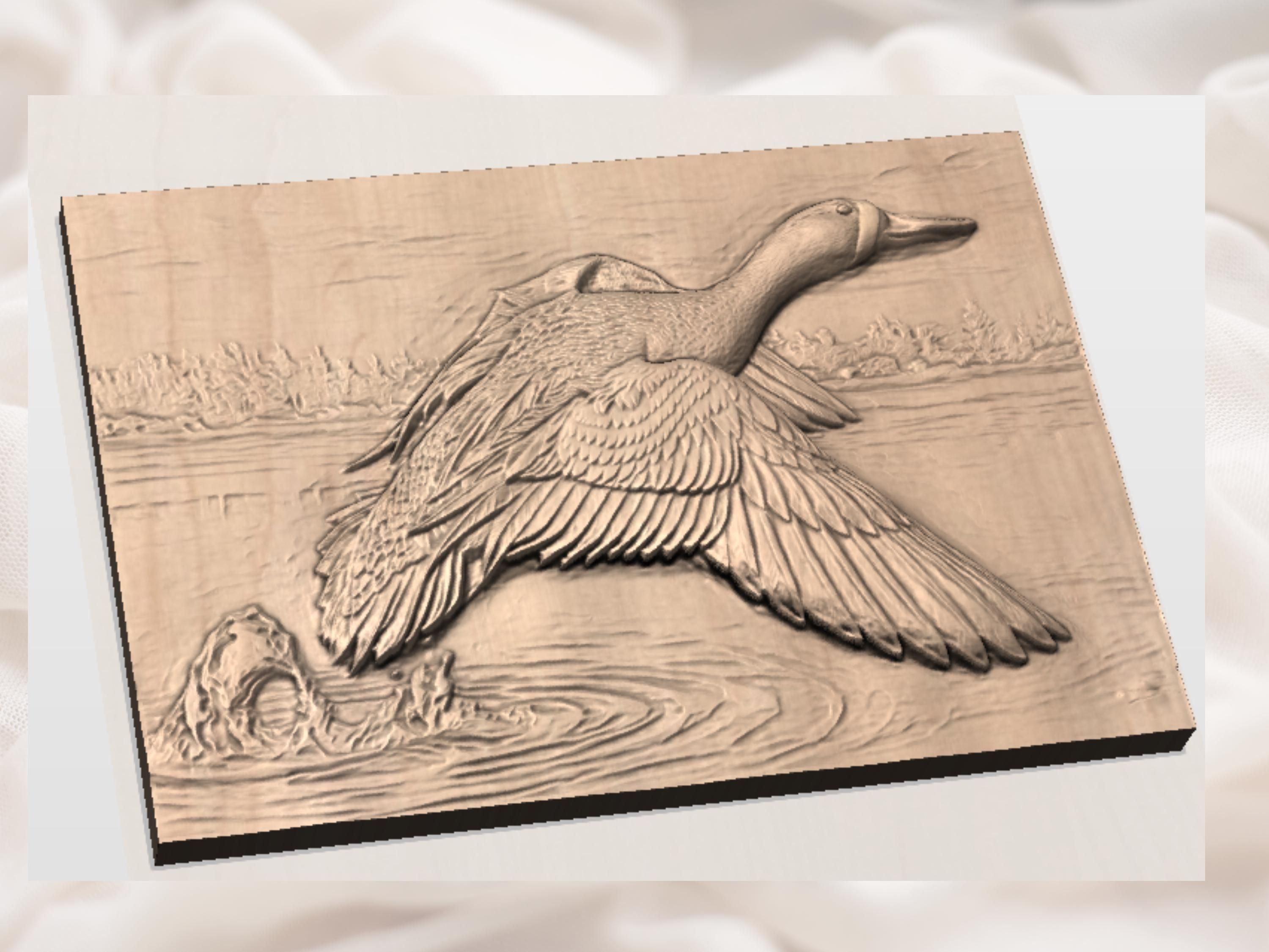 Flying Duck in Flight Bas-Relief STL for CNC Carving bas-relief STL — view 2