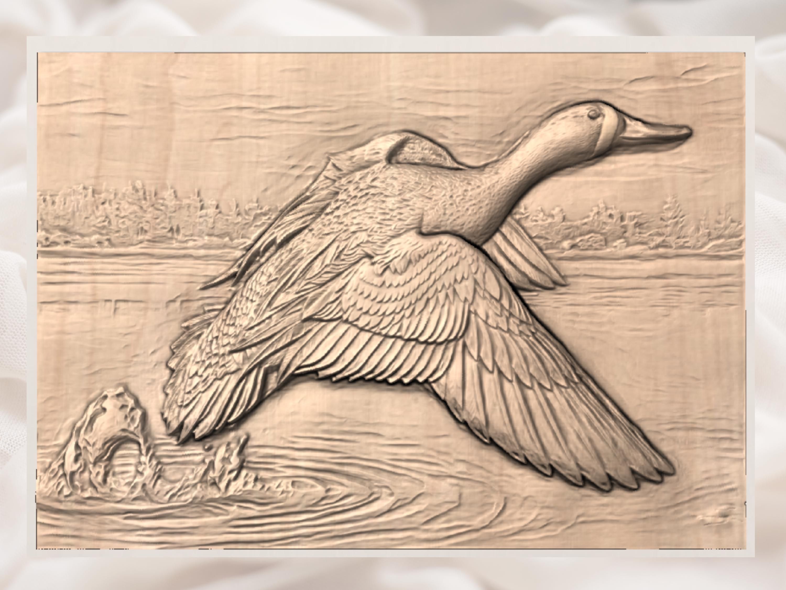 Flying Duck in Flight Bas-Relief STL for CNC Carving bas-relief STL — view 3