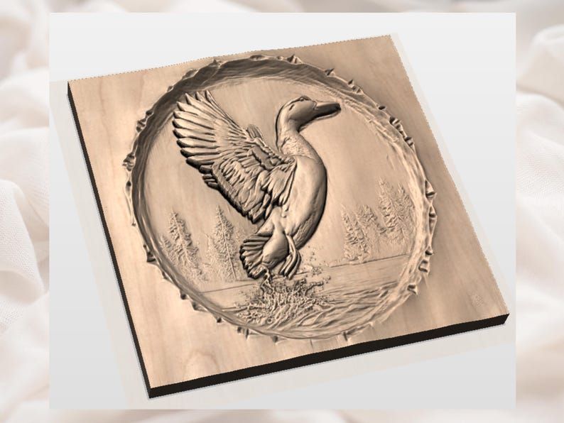 Mallard Duck Lifting Off the Lake Round Relief STL bas-relief STL — view 2