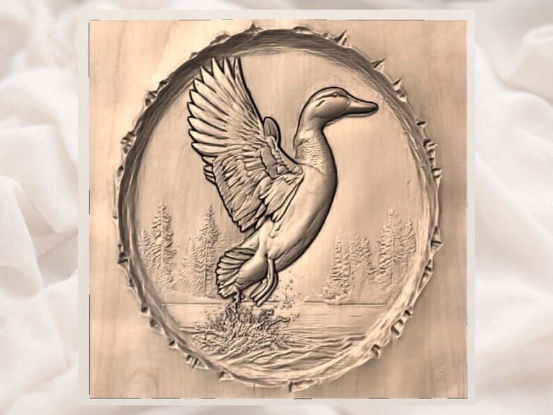 Mallard Duck Lifting Off the Lake Round Relief STL bas-relief STL — view 3