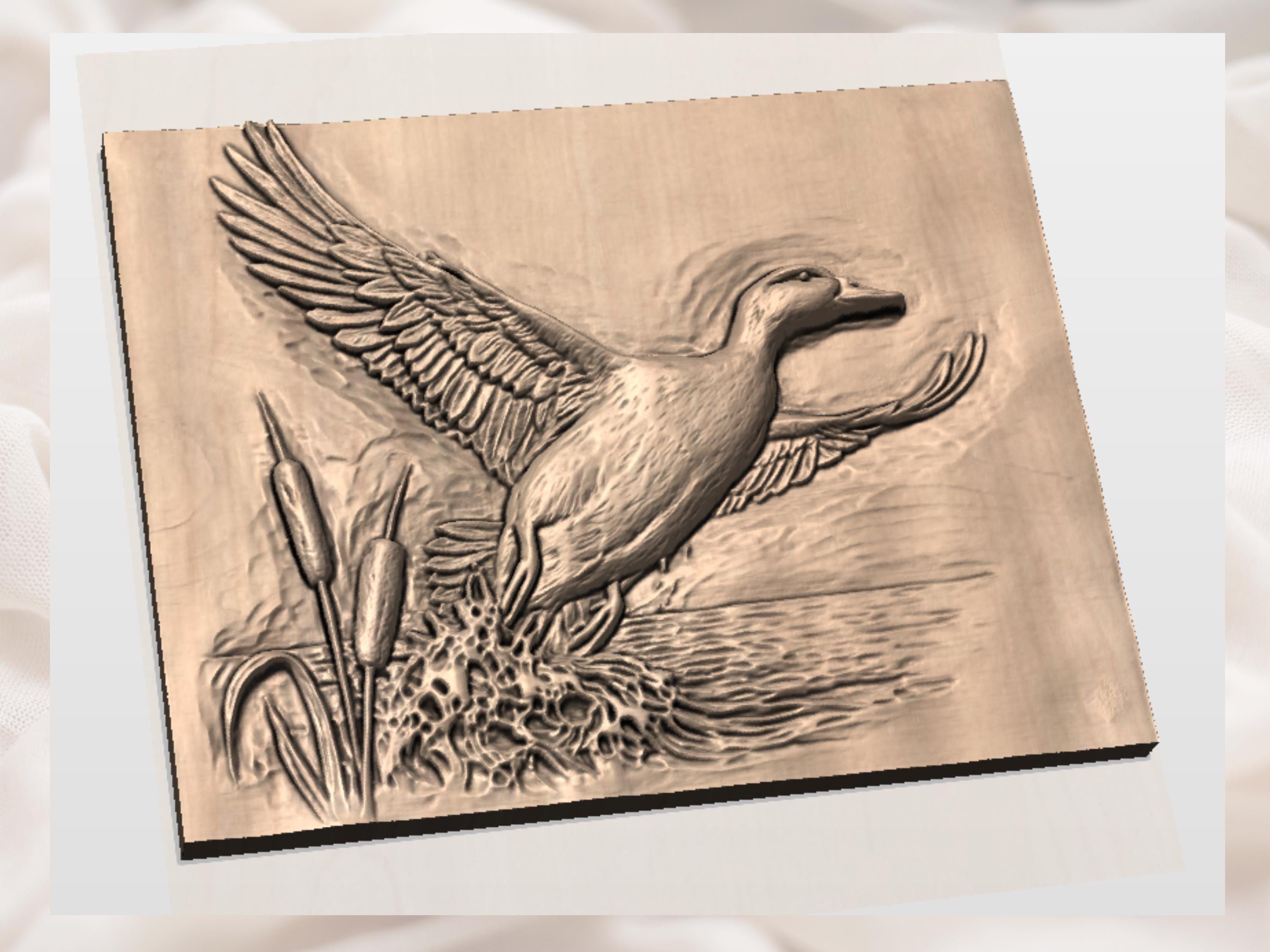 Mallard Bursting From Water 3D Relief STL for CNC Carving bas-relief STL — view 2