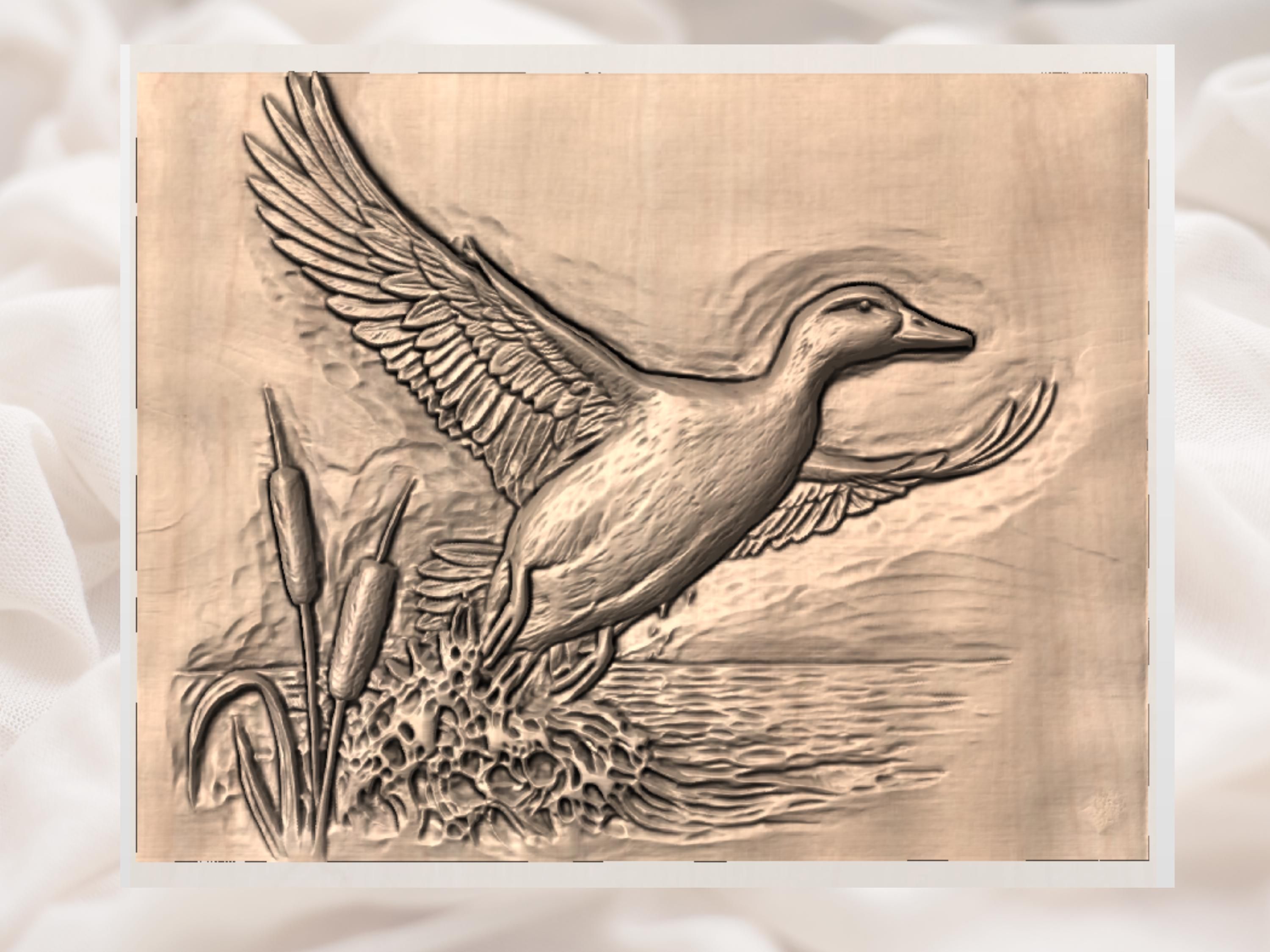 Mallard Bursting From Water 3D Relief STL for CNC Carving bas-relief STL — view 3