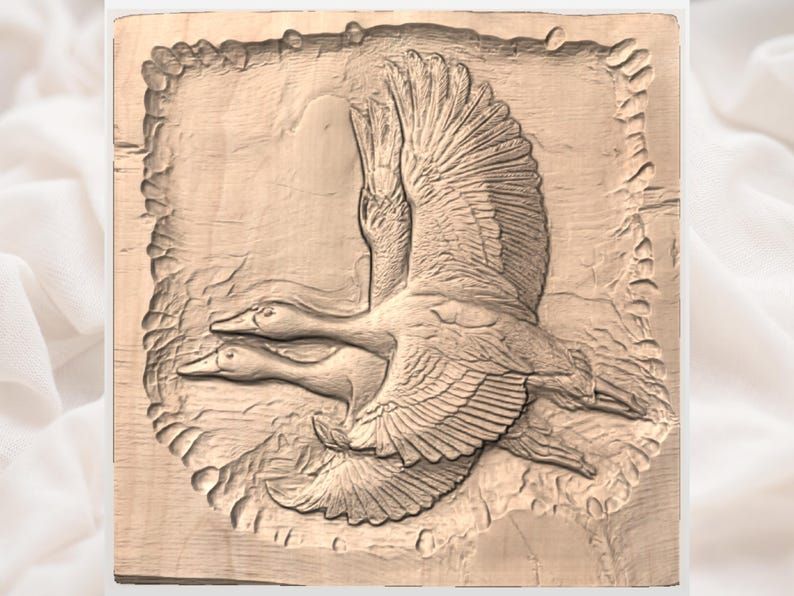Two Ducks in Flight Bas-Relief STL for CNC Carving bas-relief STL — view 2