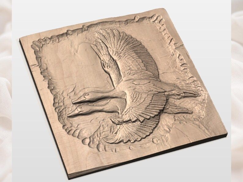 Two Ducks in Flight Bas-Relief STL for CNC Carving bas-relief STL — view 3
