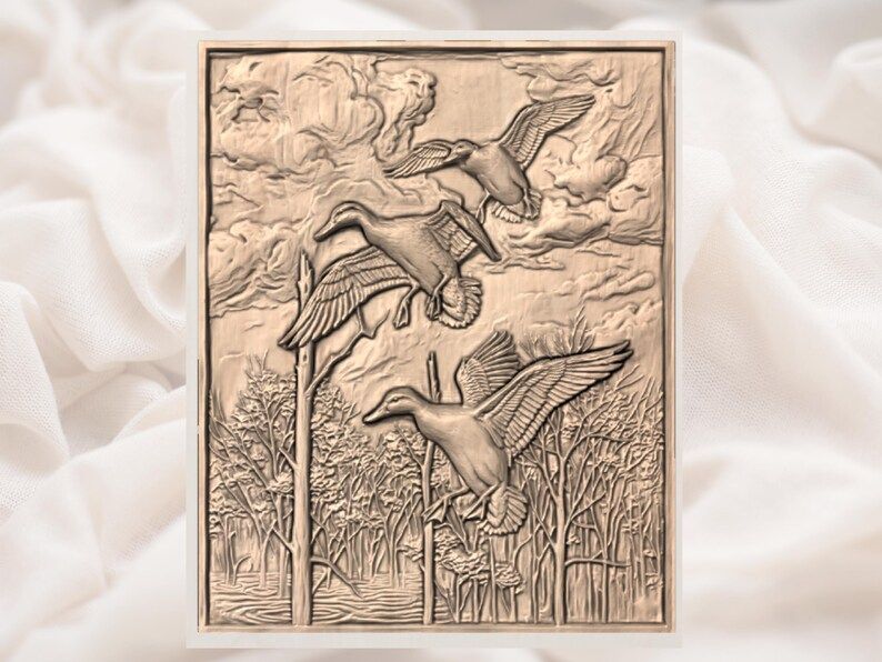 Three Mallards Dropping Into the Timber Bas-Relief STL bas-relief STL — view 2